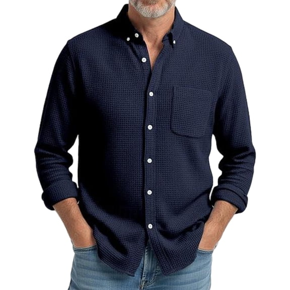 Fashion Streetwear Men's Winter Comfy waffle Casual Suit Long-sleeved Shirt Mens Vacation Outwear