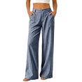 thumbnail image 1 of Fashion Striped Linen Pants for Women High Waisted Straight Leg Palazzo Trousers Casual Wide Leg Pant with Pockets, 1 of 7