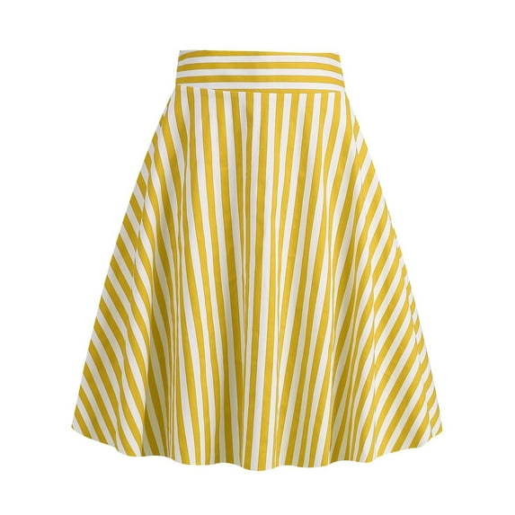 Fashion Striped Pleated Mini Skirts for Women Casual High Elastic Waist Flared A-Line Flowy Ruffle Skirt Preppy Clothes