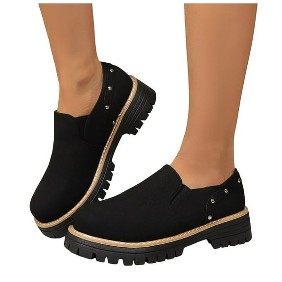 Fashion Studded Suede Loafers for Women Comfortable Wide Toe Box Non Slip Dress Shoes Lightweight Slip On Casual Shoes Black Size 9