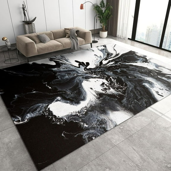 Fashion Style Area Rug, Black White Ink Texture Indoor Carpet, Modern Indoor Rugs Washable Non-Slip Breathable Durable Rug for Living Room Bedroom Playroom Decor 2ft x 3ft