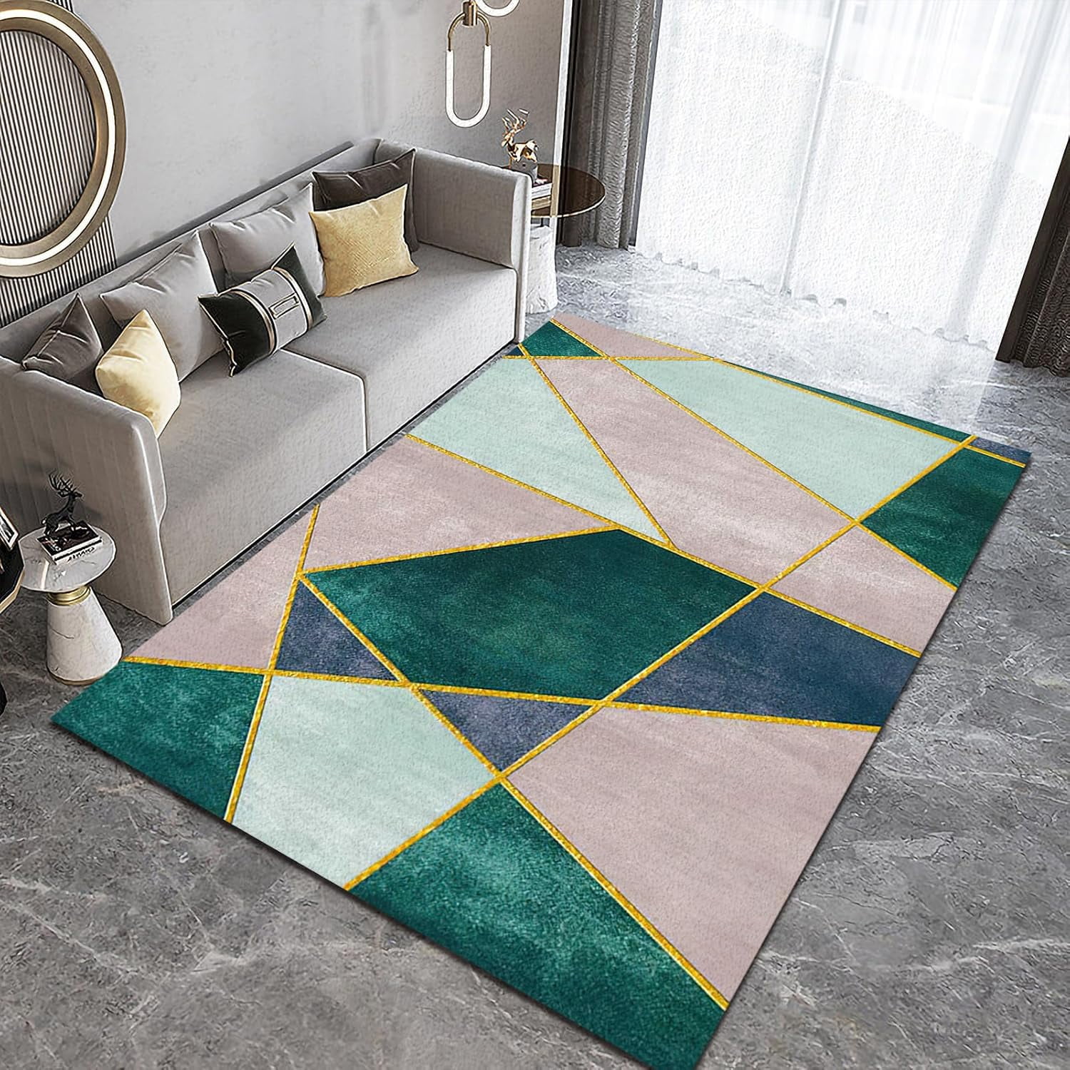 Fashion Style Area Rugs, Pink Green Geometry Colorblock Hallway Carpet ...