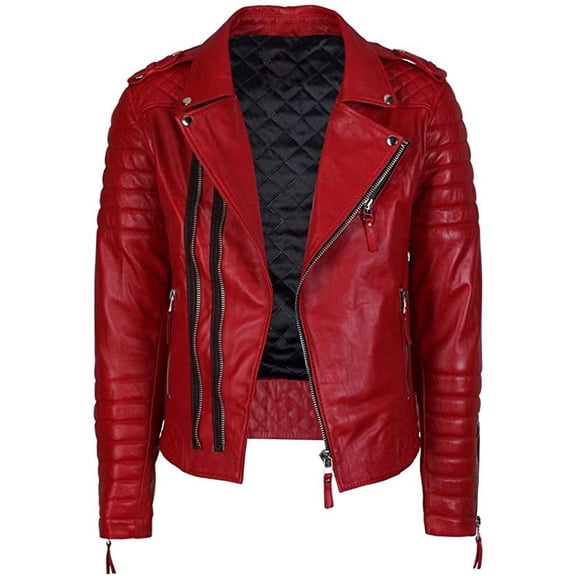 Fashion Style Mens Leather Jackets Motorcycle Bomber Biker Red Real Leather Jacket Men
