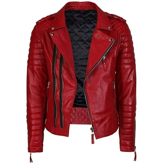 Fashion Style Mens Leather Jackets Motorcycle Bomber Biker Red Real Leather Jacket Men