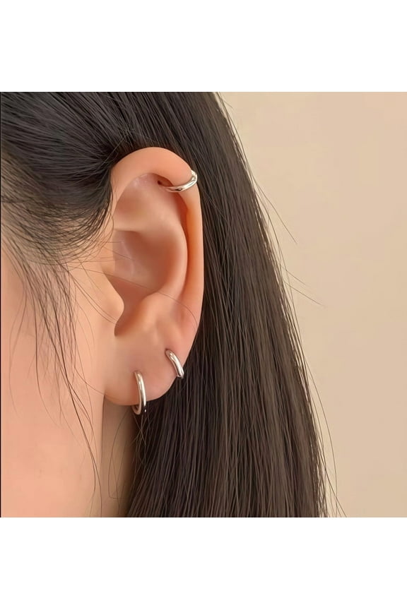 Fashion Style for Women 3 Pairs Small Sterling Silver Hoop Earrings Set Lightweight Tiny Huggie Hoops Silver Mini Cartilage Earrings Pack Hypoallergenic Ear Piercing,3pc 8mm