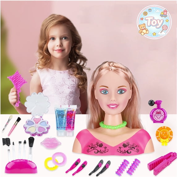 Fashion Styling Half Body Doll Head Set with Beauty Makeup & Hair Salon Accessories, Pretend Play Toys, Role Play Kit, Christmas Family Birthday Gifts, Toys for Toddler Baby Kids Girls, Age 3+