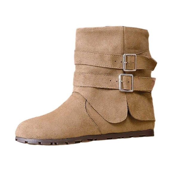 Fashion Suede Ankle Boots Low Top Slip On Loafer Comfort Casual Walking Shoes With Strap Buckle Design For Daily Outfit