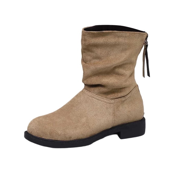 Fashion Suede Ankle Boots With Rear Zipper For Autumn Winter Comfortable Casual Heeled Booties Stylish Warm Footwear