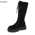 thumbnail image 1 of Fashion Suede Mid Calf Boots with Lace Up Design and Platform Sole for Women Comfortable Everyday Winter Casual Footwear, 1 of 7