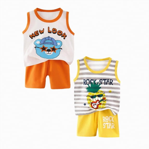 Fashion Summer Baby Toddler Boys Girls Sleeveless Casual Loungewear Thin Air-Conditioned Clothing Home Clothing Suit,Sizes 3M-4T Clothes for Boys