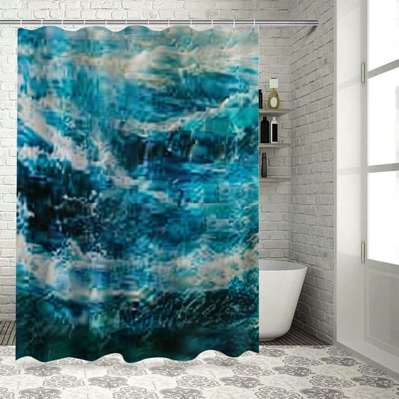 Orinice Waves Boat Abstract Bathroom Decor Set, Colorful Luxurious Graphic Print Polyester Fabric Fashion Shower Curtain with Hooks 36x72