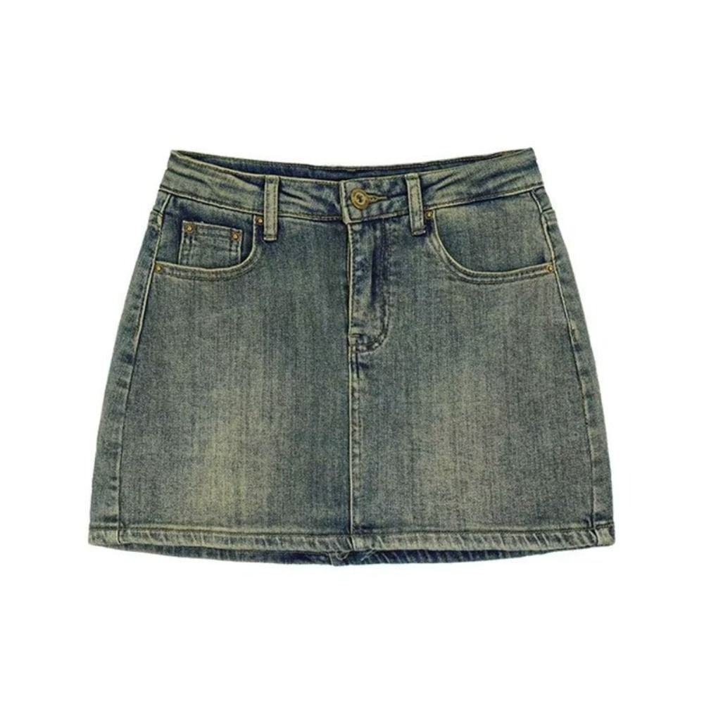 Fashion Summer High Waist 2024 Retro ALine Mini Skirt Jean Skirt Denim — free download