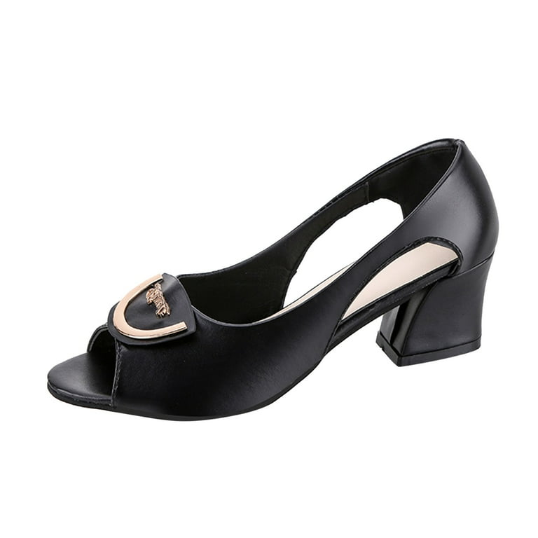 Fashion Summer Women Pumps Thick Heel Medium Heel Fish Mouth Solid Color Shallow Mouth Casual Shoe Stretcher Width Open Toe Booties for Women Pearl