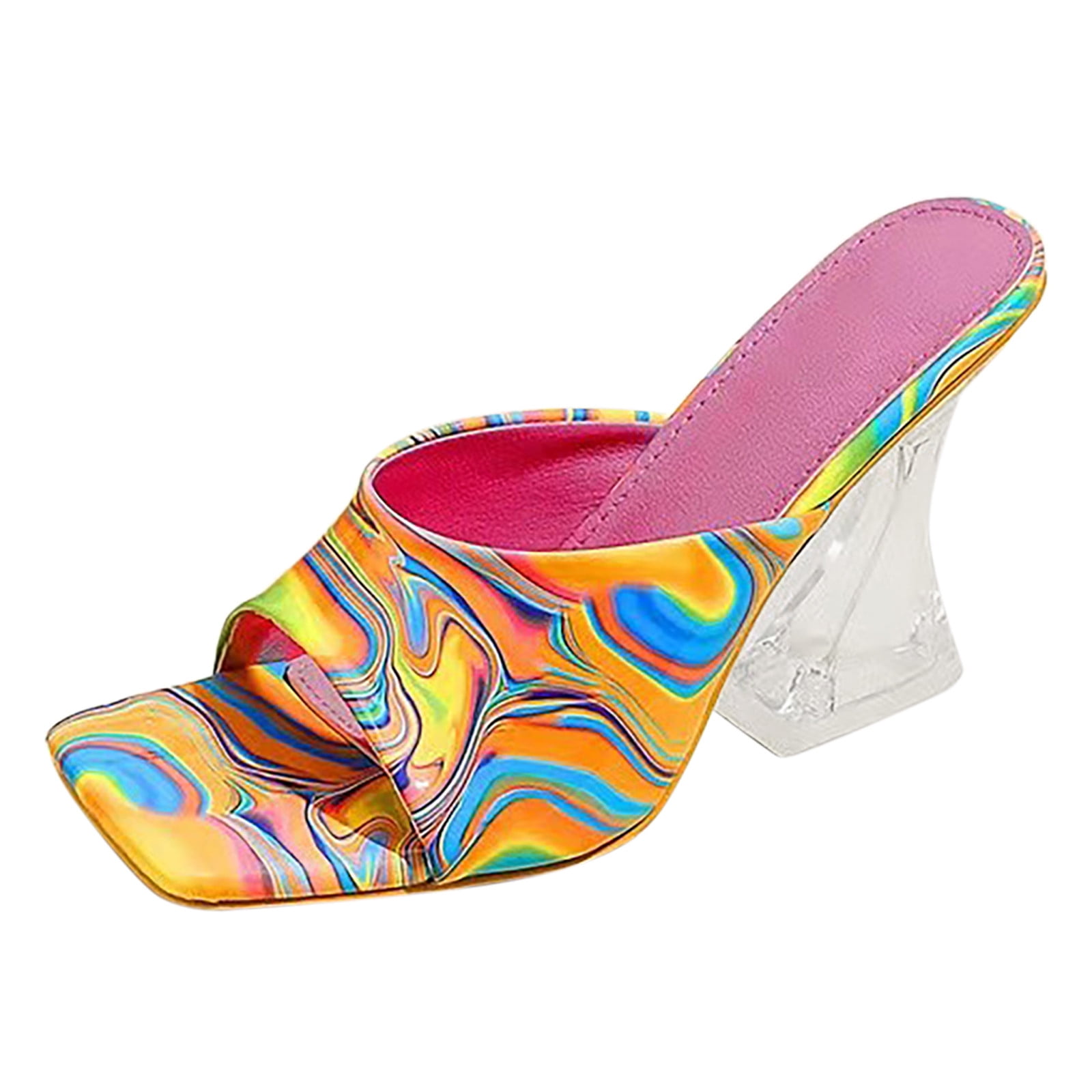 Fashion Summer Women Sandals Heels High Heels Square Toe Transparent Heels Party Banquet