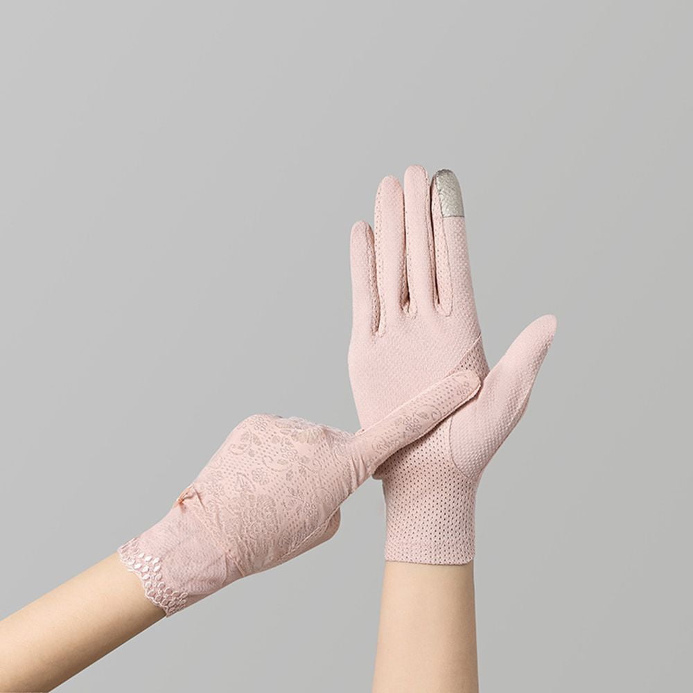 Fashion Summer Women's Ice Silk Lace Driving Gloves Sun Protection Touch Gloves  UV Protection Gloves LIGHT PINK 