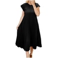 thumbnail image 1 of Fashion Sun Dresses for Womens 2026 Summer Plus Size Casual Short-sleeved Mid-length Pleated High-waisted Solid Color Dress, 1 of 6