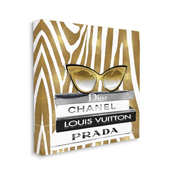 Fashion Sun Glasses Designer Books Gold Zebra Pattern Beauty & Fashion Gallery-Wrapped Canvas Print Wall Art, 17x17