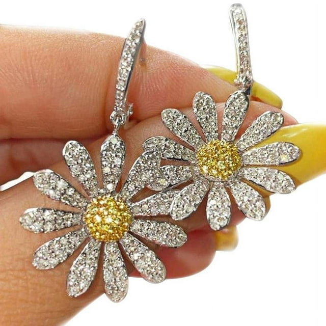 Fashion Sunflower Crystal Earrings Drop Dangle Stud Daisy Women Jewelry FAST; H0J1