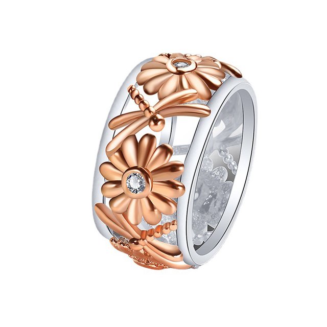 Fashion Sunflower Daisy Ring Rose Gold Color Women's Hollow Out
