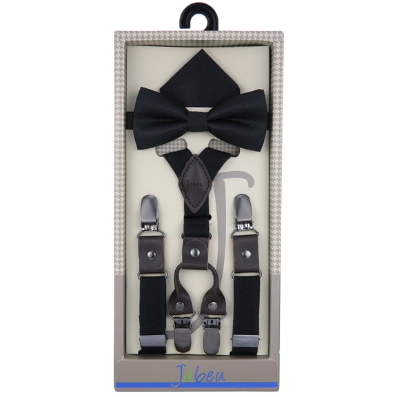 Fashion Suspenders , with Pocket Square and Bow Tie Gift Set, .- Black - M