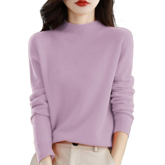 Fashion Sweaters for Women Turtleneck Solid Color Womens Tops Knitted Tops Elegant Soft Pullover Sweater Fall Sweaters for Women Jumper Womens Cozy Sweaters Basic Top Long Sleeve Tops Pink S-3XL