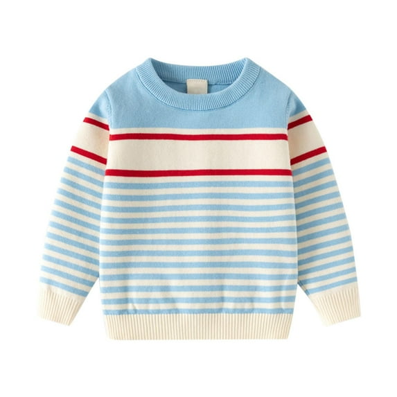 Fashion Sweaters for Boys Girls Striped Colorblock Crewneck Pullover Knitted Tops Long Sleeve Fall Winter Clothes (3 Years, Light Blue)