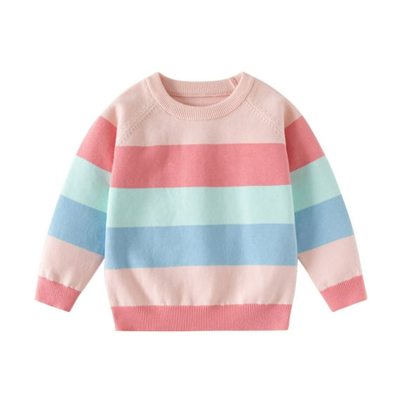 Fashion Sweaters for Boys Girls Striped Colorblock Crewneck Pullover Knitted Tops Long Sleeve Fall Winter Clothes (9 Years, Pink)
