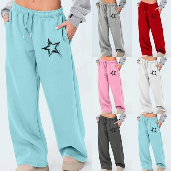 Fashion Sweatpants For Women Casual Solid Color Elastic Lace-Up High-Waisted Wide-Leg Yoga Light Blue Work Pants S-2XL Spring And Fall Wear