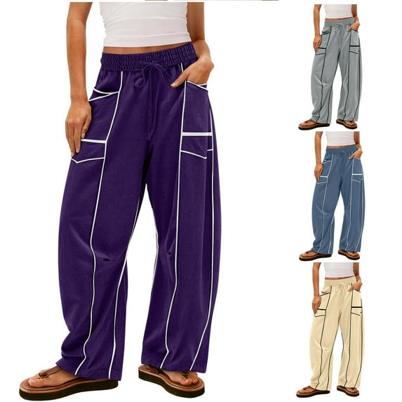 Fashion Sweatpants For Women Solid Color Mid-waist Double Button Casual With Pocket Black Jogger Sweatpants (XL)