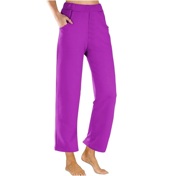 Fashion Sweatpants for Womens Elastic Waist Plus Size Cropped Pants Gradient Summer Beach Pants Crop Wide Leg Pants Loose Yoga With Pockets Save to 65% off!