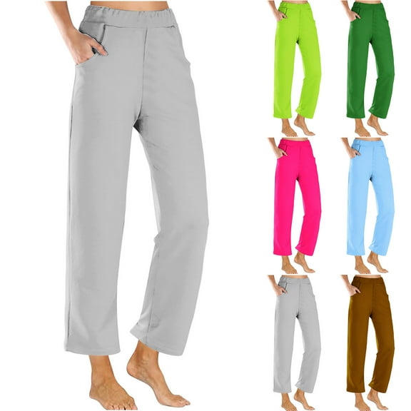 Fashion Sweatpants for Womens Elastic Waist Plus Size Cropped Pants Gradient Summer Beach Pants Crop Wide Leg Pants Loose Yoga With Pockets Save to 65% off!