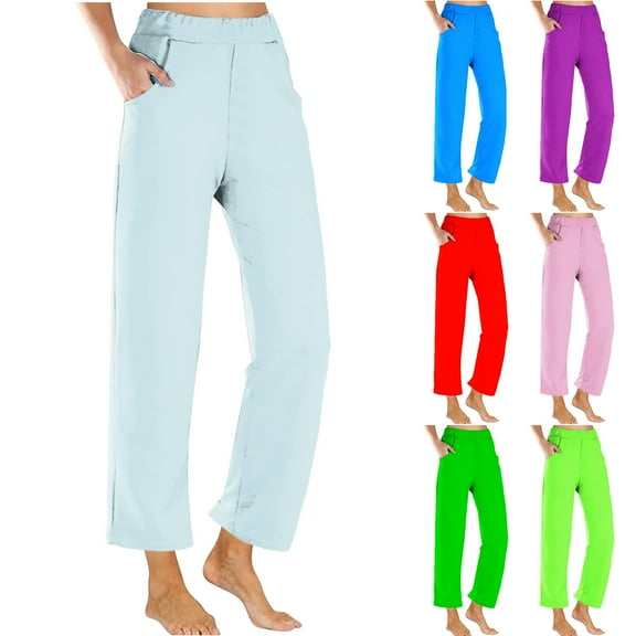 Fashion Sweatpants for Womens Elastic Waist Plus Size Cropped Pants Gradient Summer Beach Pants Crop Wide Leg Pants Loose Yoga With Pockets Save to 65% off!