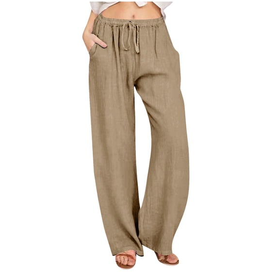 Fashion Sweatpants for Womens Elastic Waist Plus Size Casual Cotton Linen Drawstring Elastic Waist Long Wide Leg Pants Save to 65% off!