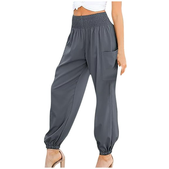 Fashion Sweatpants for Womens Elastic Waist Plus Size Solid Color Office Casual Office Comfortable High Waisted Leggings Long Pants Save to 65% off!