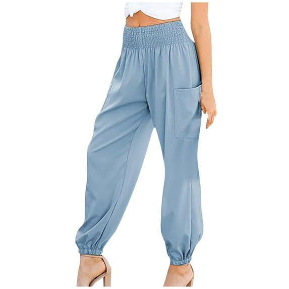 Fashion Sweatpants for Womens Elastic Waist Plus Size Solid Color Office Casual Office Comfortable High Waisted Leggings Long Pants Save to 65% off!