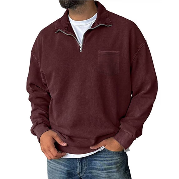 Fashion Sweatshirt Men Quarter Zip Pullover Workout 1/4 Zip Long Sleeve Fall Winter Sweaters Wine 3XL