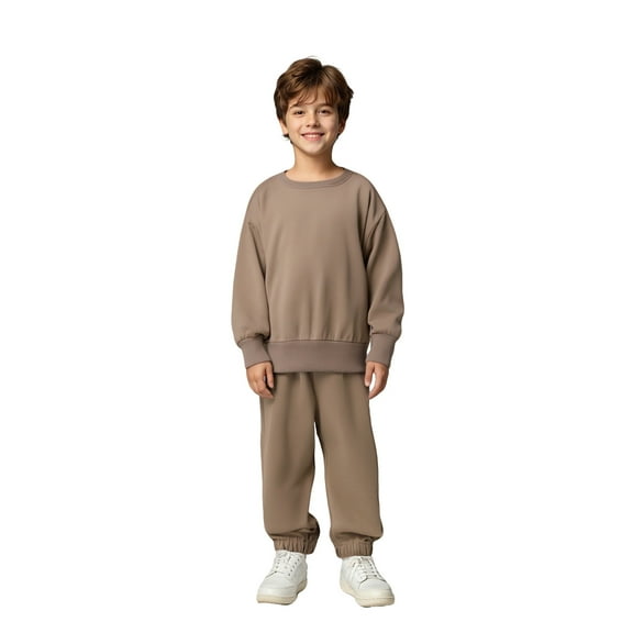 Fashion Sweatshirt Set Long Sleeve Solid Crewneck Brown Casual Pullover Sweatshirt Jogging Pants 2 Pcs Winter Clothes Girl Clothes 12-24 Months Boys Girls Fashion