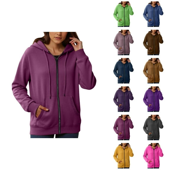 Fashion Sweatshirt Women's Solid Color Sweatshirt Women's Fashionable Casual Pocket Zipper Long Sleeved Hooded Solid Color Sweatshirt