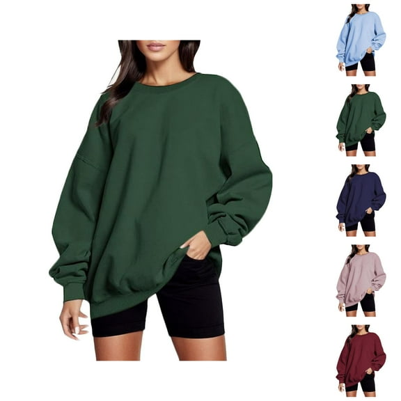 Fashion Sweatshirt Women's Solid Color Sweatshirt Womens Autumn And Winter Loose Top Solid Color Shoulder Sleeve Hoodless Pullover Sweatshirt Sweater