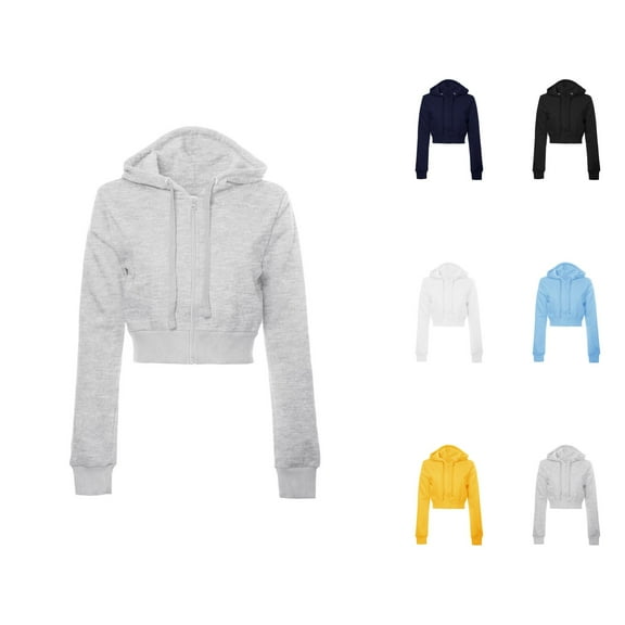 Fashion Sweatshirt Women's Solid Sweatshirt Women's Solid Casual Basic Long Sleeve Zip Up Crop Hoodie Jacket
