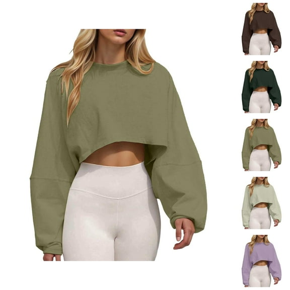 Fashion Sweatshirt Women's Solid Sweatshirt Women's Solid Color Crew Neck Sweatshirt Long Sleeve Sports Bottoming T Shirt Knitted Sweater Long Sleeve Top