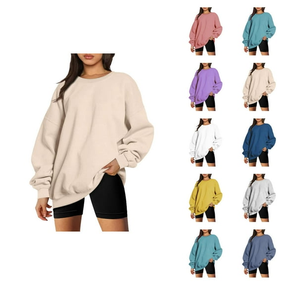 Fashion Sweatshirt Women's Solid Sweatshirt Womens Autumn And Winter Loose Top Solid Color Shoulder Sleeve Hoodless Pullover Sweatshirt Sweater