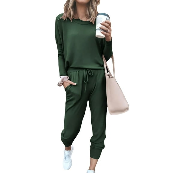 Fashion Sweatshirt and Pants for Women Loose Fit Solid Color Loungewear Set With Comfortable Long Sleeves And Joggers
