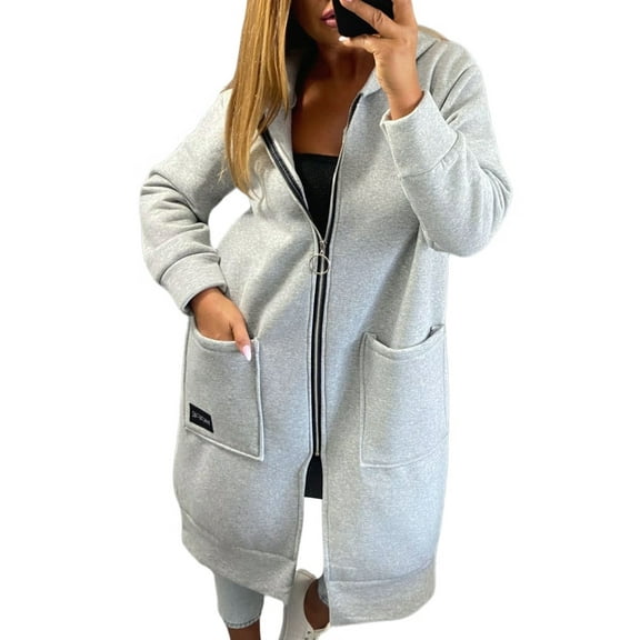 Fashion Sweatshirts Comfortable Full Zip Up Hoodie Womens Long Fleece Sweatshirt with Pockets Light Gray 4XL