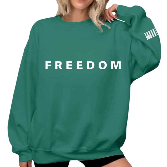 Fashion Sweatshirts For Women Fashion Letter Print Long Sleeve Casual Crew Neck Workout Pullover Sweater Green