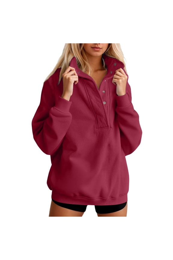 Fashion Sweatshirts For Women Half Button Stand Collar Long Sleeve Solid Workout Pullover Sweater