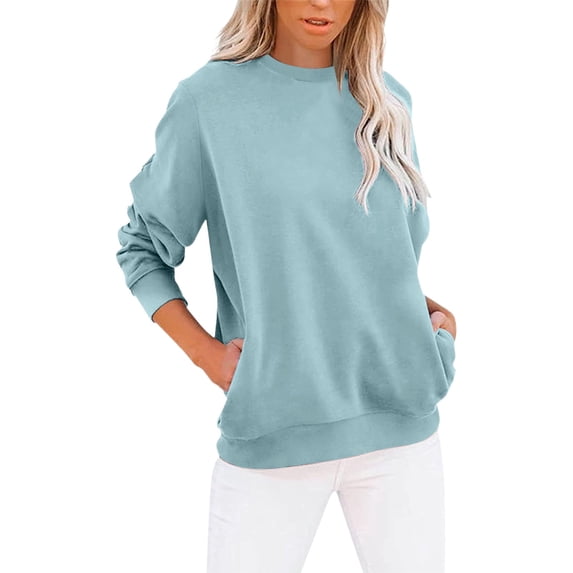 Fashion Sweatshirts For Women Solid Color Basic Casual Long Sleeve with Pocket Workout Pullover Sweater Green