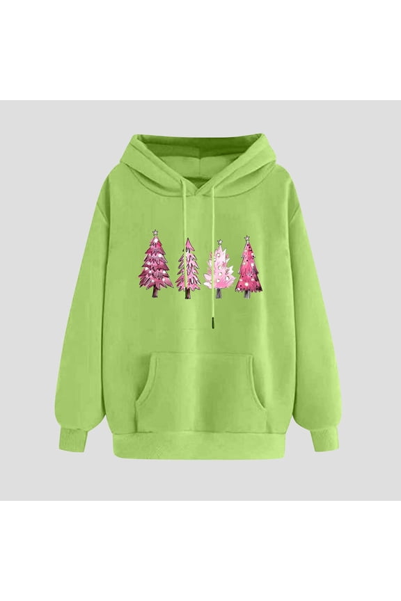 Fashion Sweatshirts and Hoodies for Women Teen Girls Xmas Graphic Printed Drawstring Hooded Pullover Holiday Tops (L, Mint Green 01)