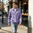 thumbnail image 1 of Fashion Sweatshirts for Men Quarter Zipper Sweatshirt No Hood Man Gym 1/4 Zip Long Sleeve Fall Polo Sweaters Light Purple M, 1 of 5
