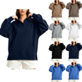 thumbnail image 1 of Fashion Sweatshirts for Women Oversized Sweatshirt Long Sleeve Button With Kangaroo Pocket Side Slit Loose Tops, 1 of 8